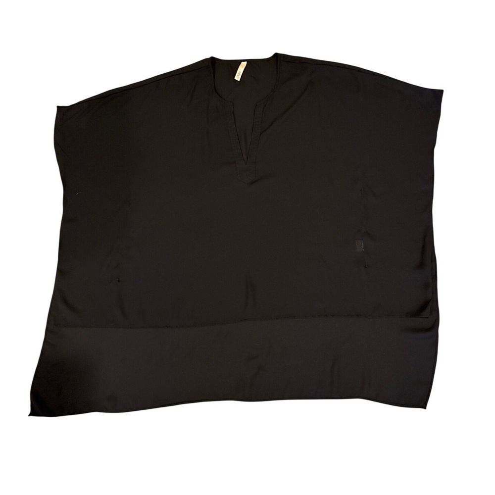 Elan Womans S Black Oversized V-Neck Tunic Dolman Sleeve High-Low Flowy Chic Top